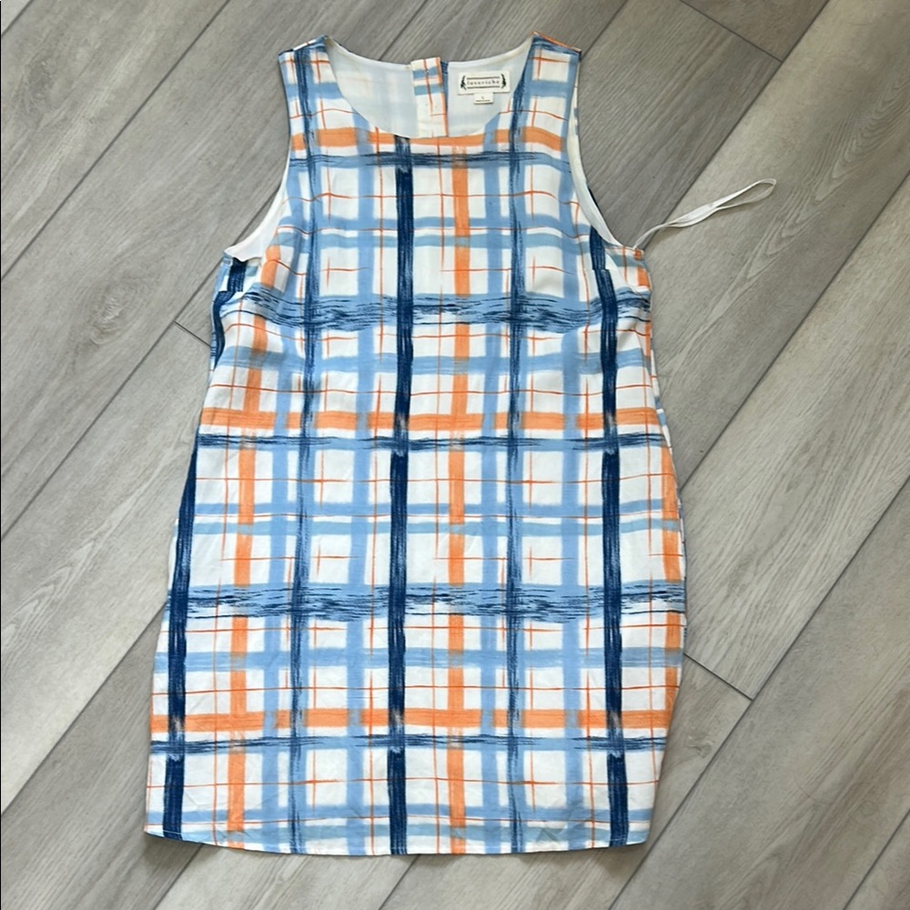Loveriche Blur white and Orange Sheath Dress Sleeveless Crew Neck
